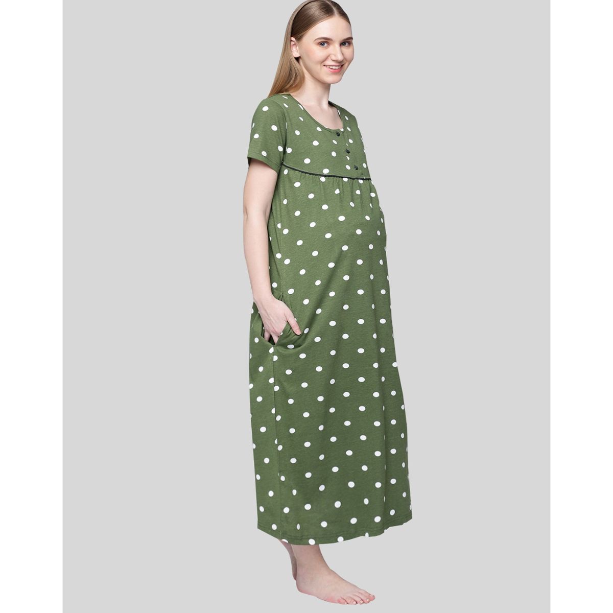Kryptic Women Green Pure Cotton Printed Maternity Night Dress Buy