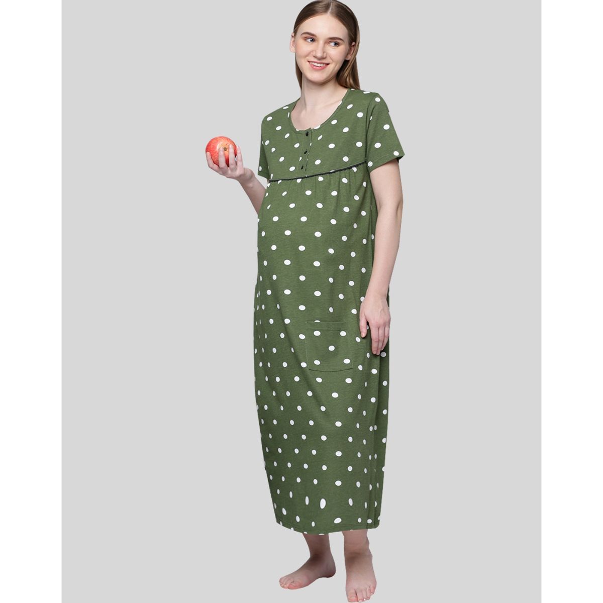Kryptic Women Green Pure Cotton Printed Maternity Night Dress Buy
