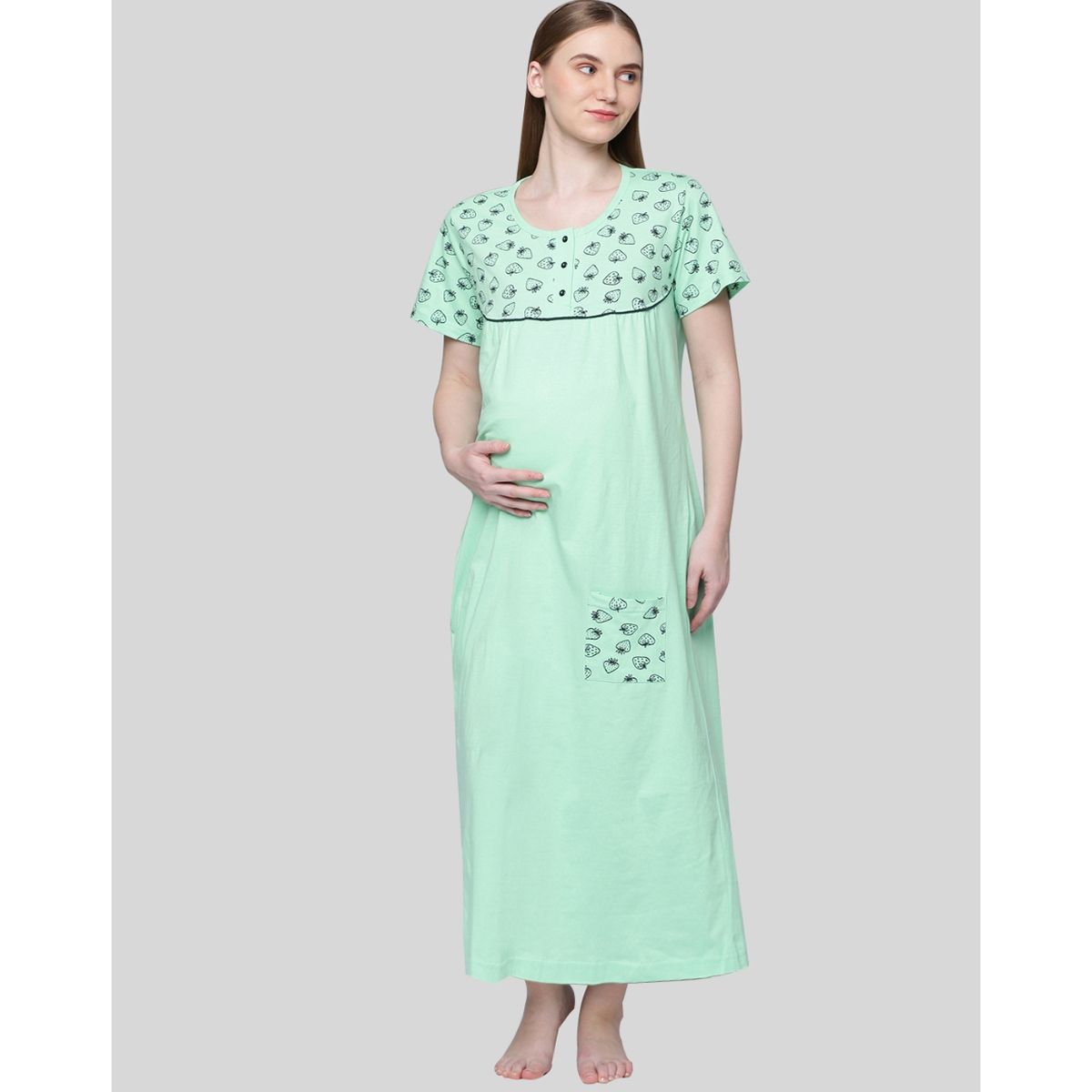 Kryptic Women Green Pure Cotton Printed Maternity Night Dress Buy