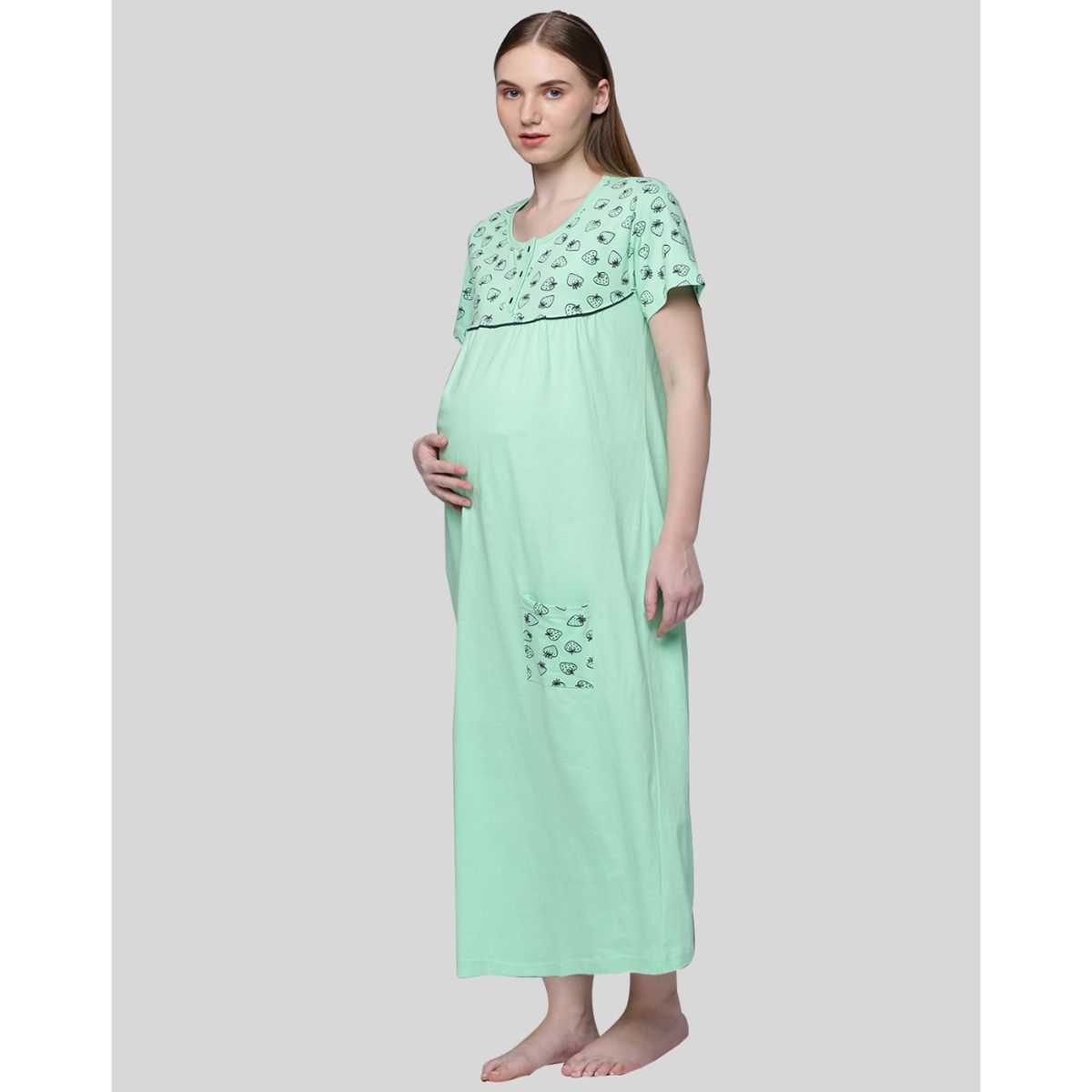 Kryptic Women Green Pure Cotton Printed Maternity Night Dress Buy