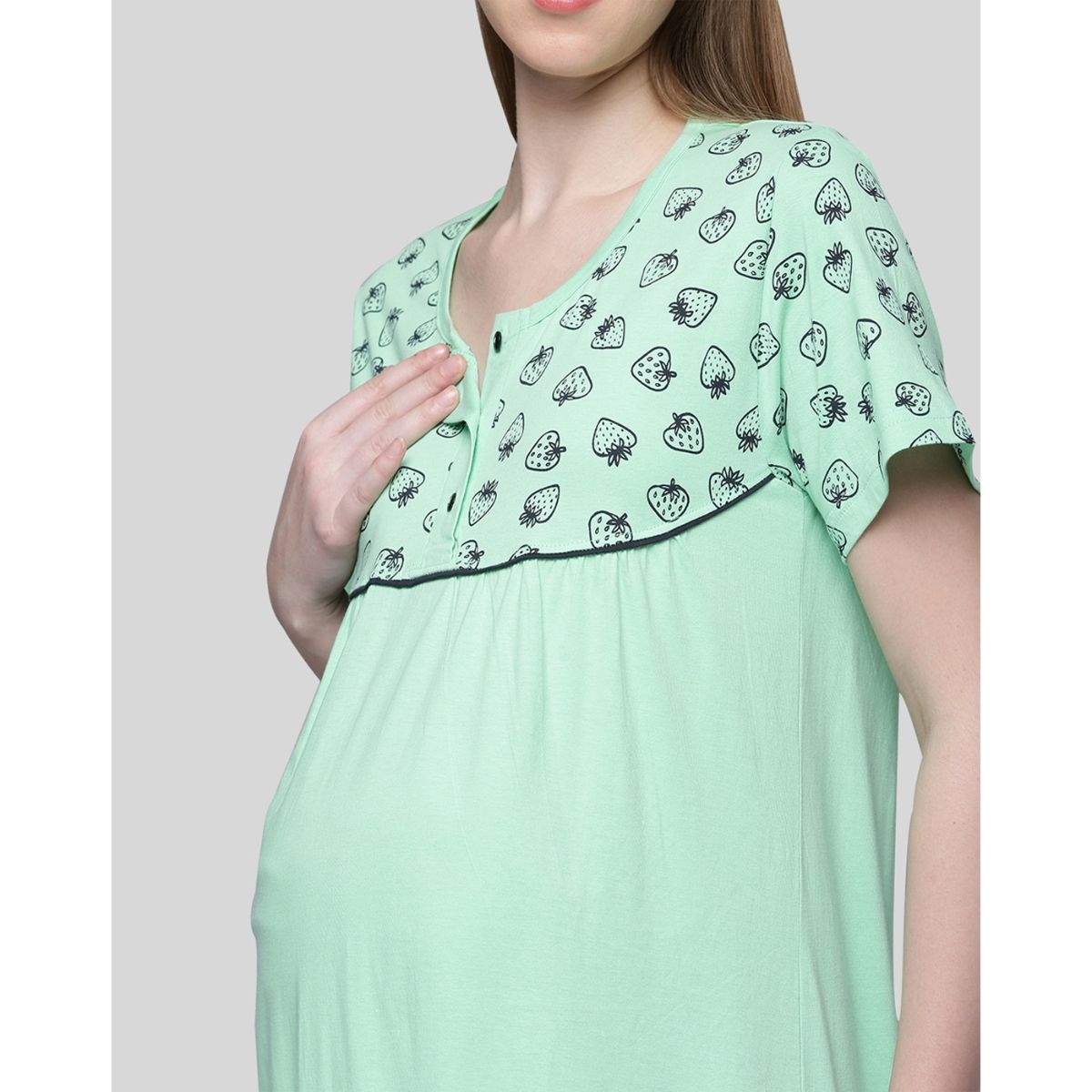 Kryptic Women Green Pure Cotton Printed Maternity Night Dress Buy