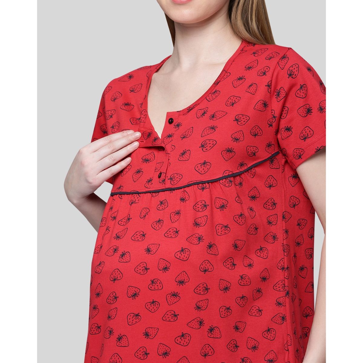 Buy Kryptic Women Red Pure Cotton Printed Maternity Night Dress Online