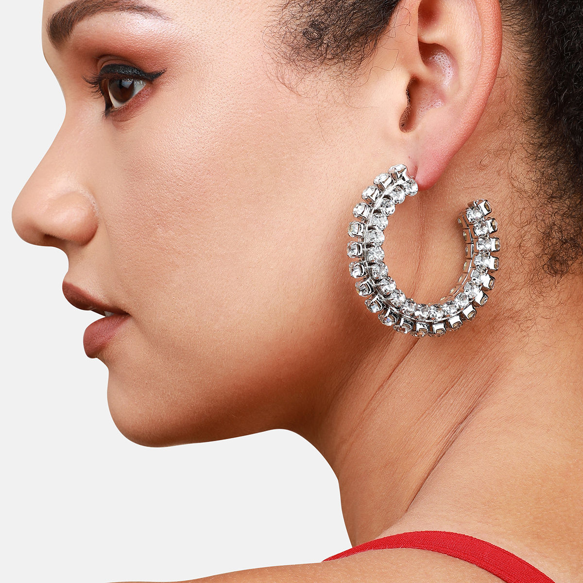 Buy SOHI Silver-Plated Half Hoop Earrings-Silver Online
