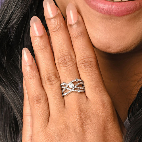 CLARA 925 Silver Swiss Zircon Designer Finger Ring with Adjustable Band for  Women Girls