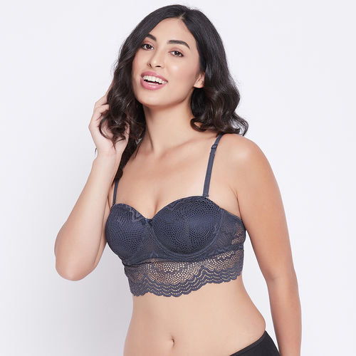 Buy Clovia Lace Solid Padded Full Cup Underwired Bralette Bra