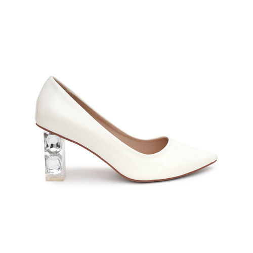 Buy Sherrif Shoes Womens White Block Heel Pumps Online