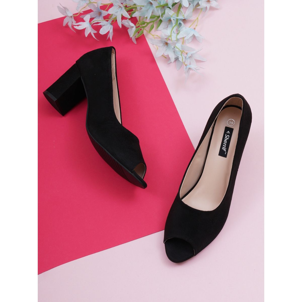 Peep toe 2025 pumps block heel