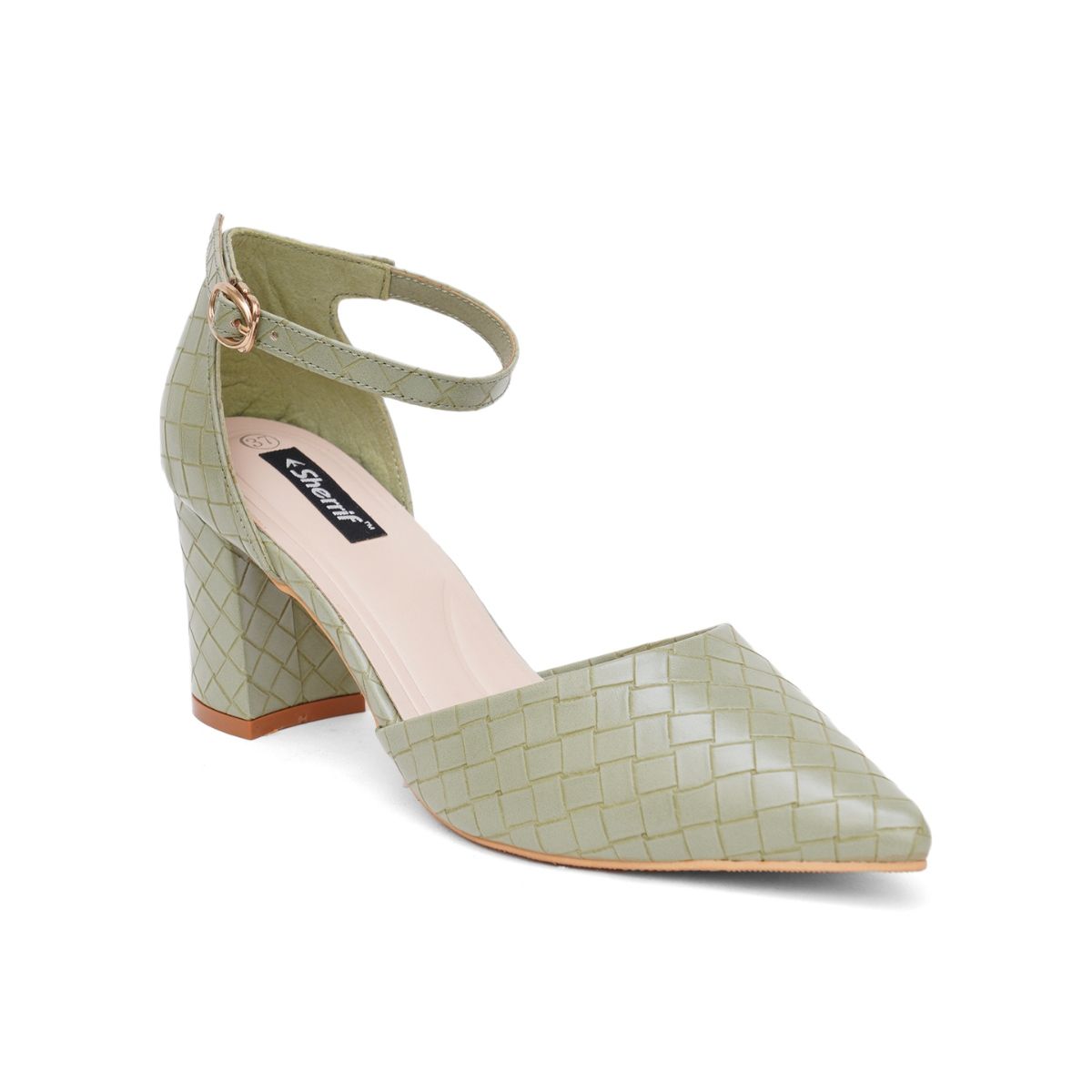 Green block heel online pumps