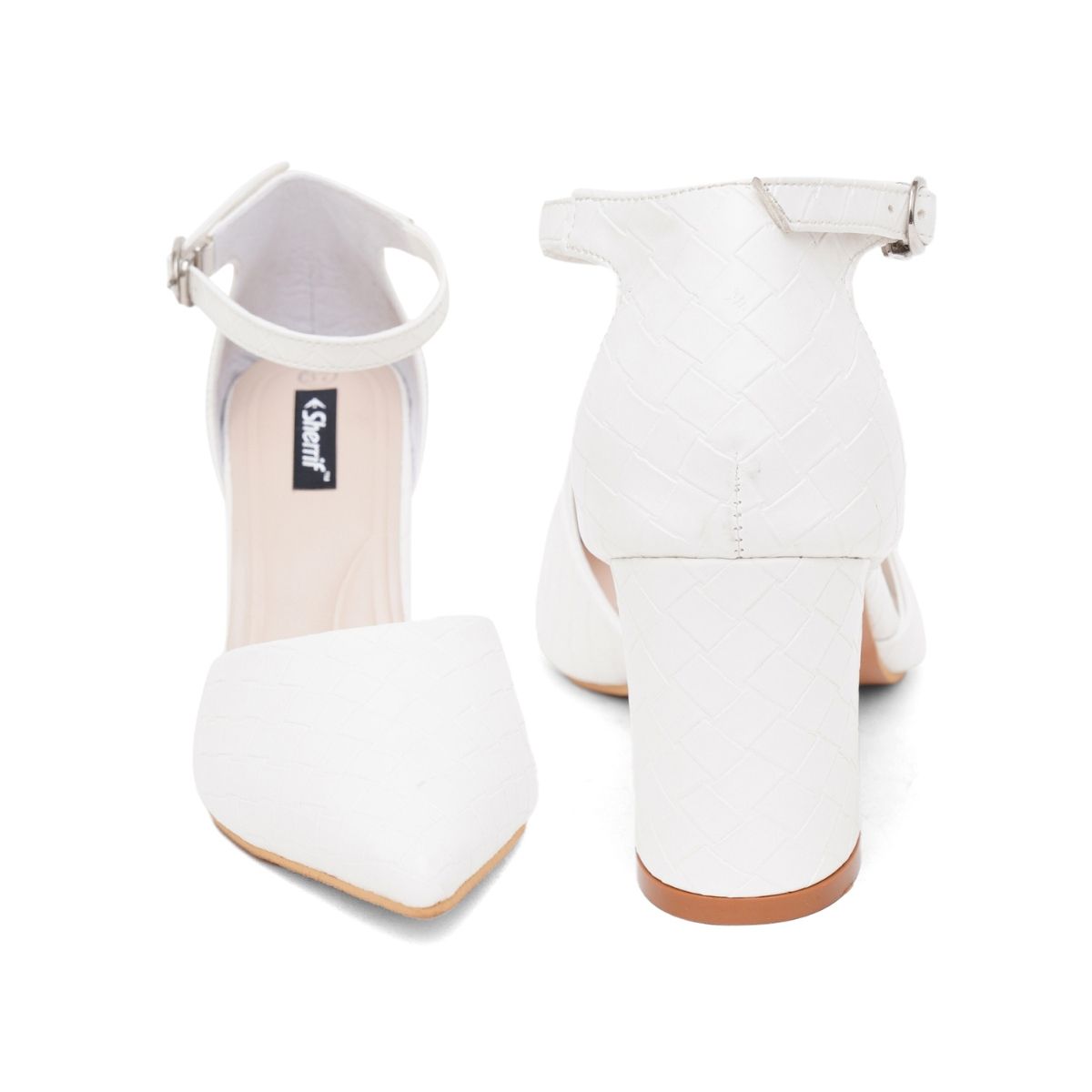 Closed toe block heels white hot sale