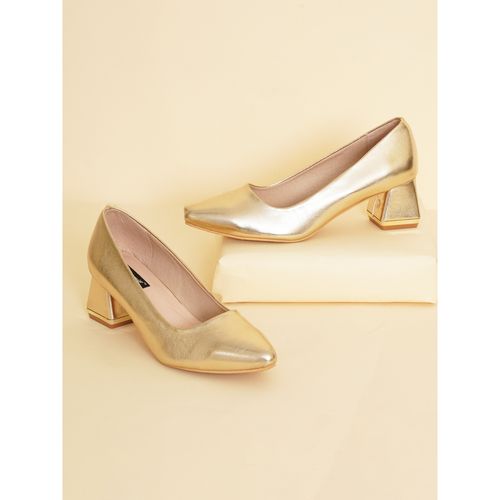 Sherrif Shoes Womens Golden Block Heel Pumps (EURO 39)