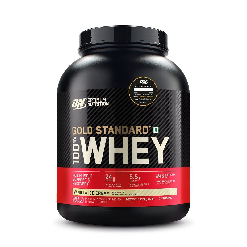Optimum Nutrition (ON) Gold Standard 100% Whey Protein Powder Vanilla Ice Cream - 5Lbs