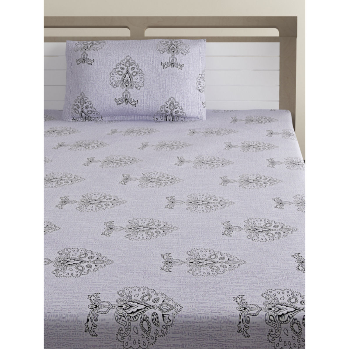 Swayam Premium 200 Tc Floral Single Bed Sheet With 1 Pillow Cover Beige