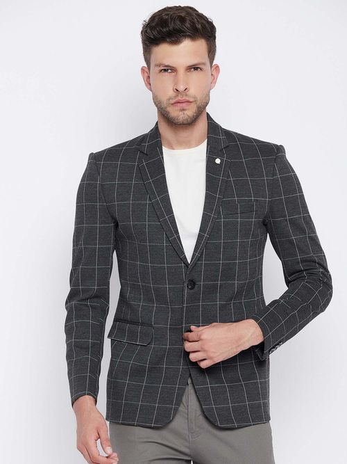 CRIMSOUNE CLUB Mens Grey Checked Notched Lapel Blazer