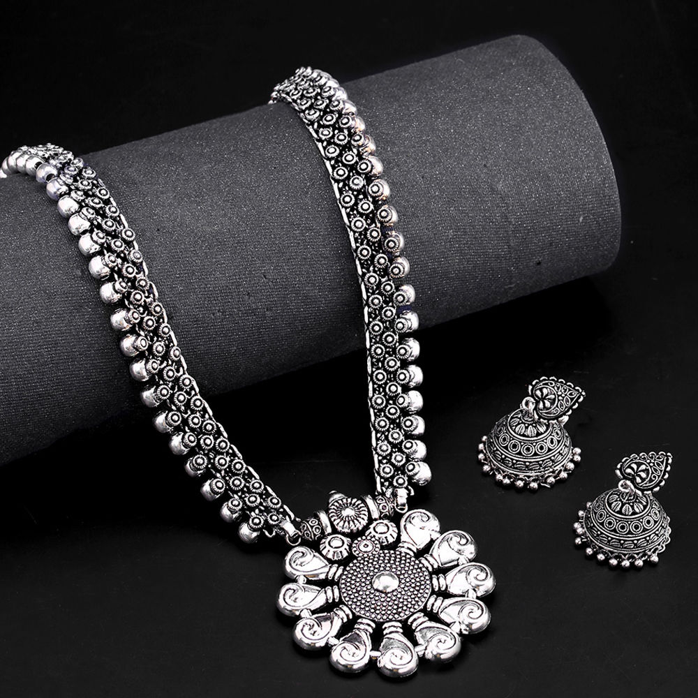 Indian  silver  oxidised long necklace set