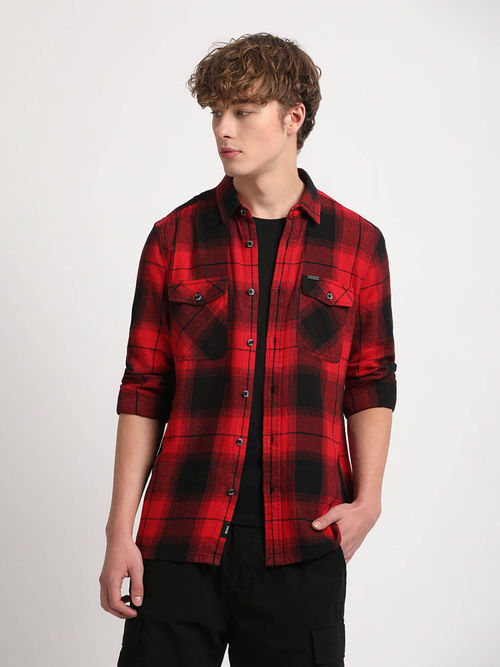 Buy The Bear House Men Red Checked Slim Fit Flannel Cotton Casual - Main Image