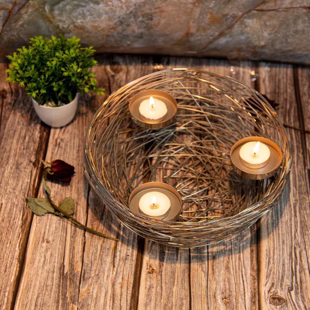Gibox Nest Tealight Candle Holders Iron Tealight Holder Stand 3 Compartments Wire