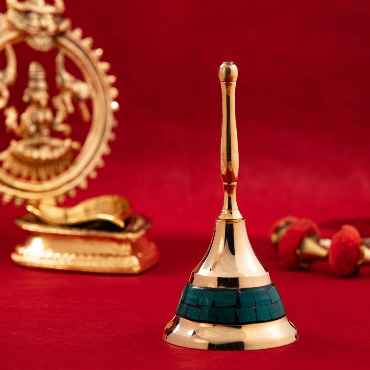 Gibox Brass Pooja Bell Religious Item Golden Ghanti for House Pooja Mandir Temple