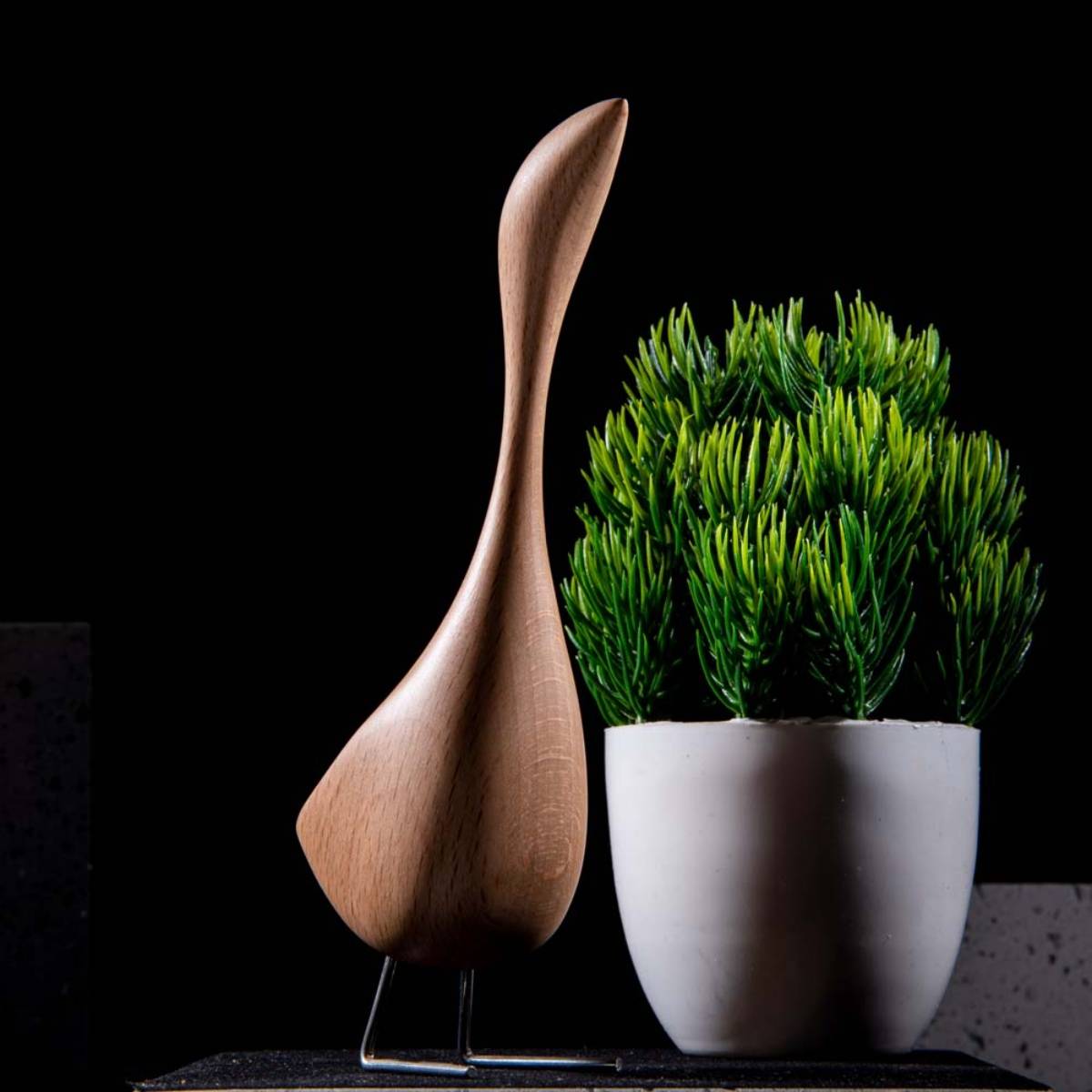 Gibox Wooden Goose Showpiece (Small) Stylish Bird Miniature with Metal Base
