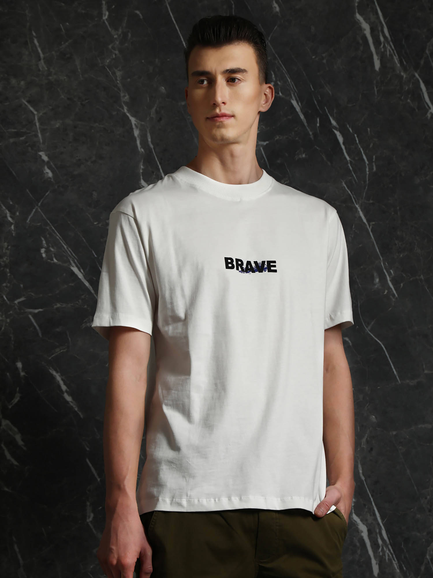 Buy BREAKBOUNCE Off White Brave Oversized T-Shirt Online