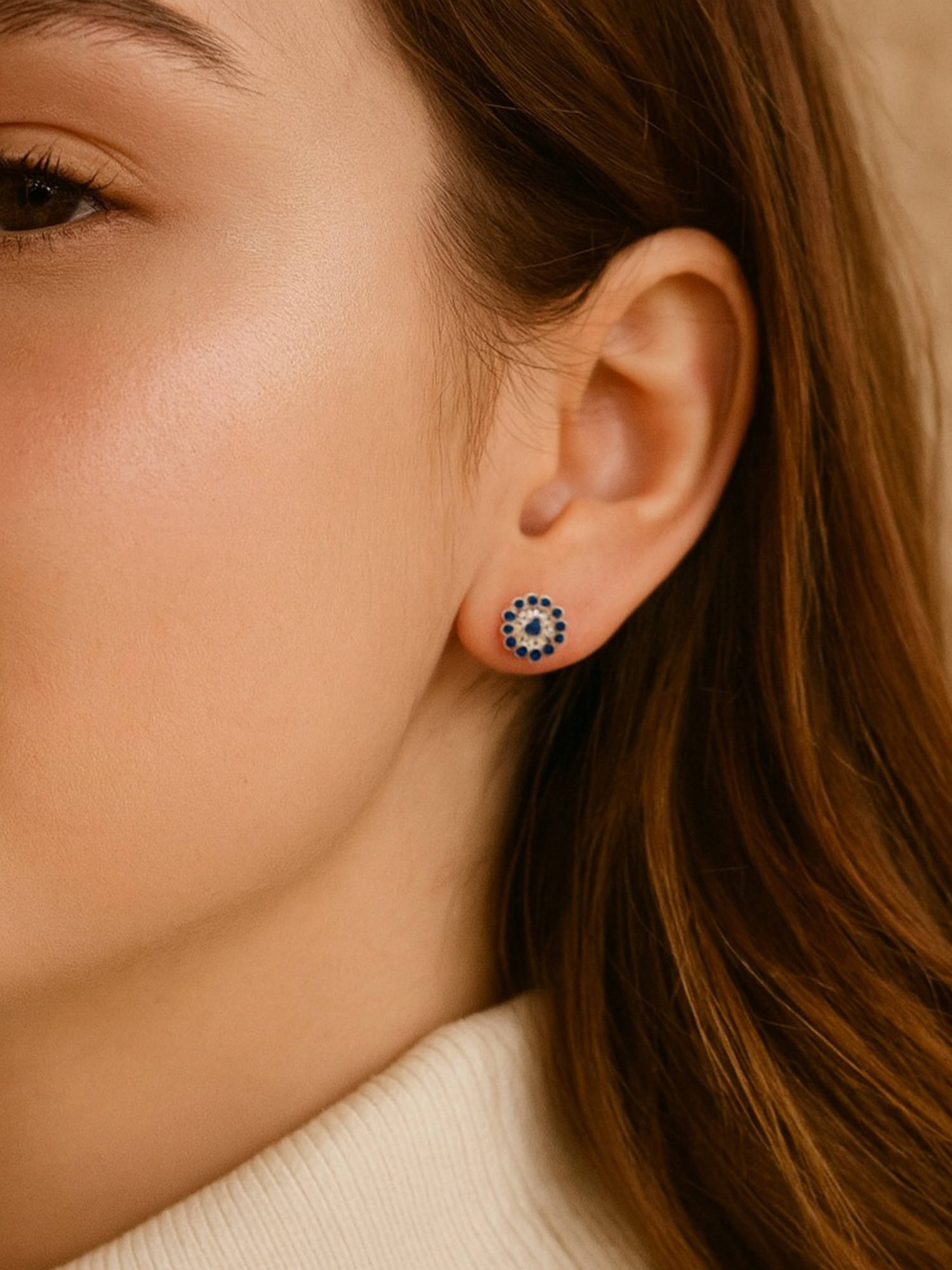 925 SILLER Pure Silver Blue Stud Earrings