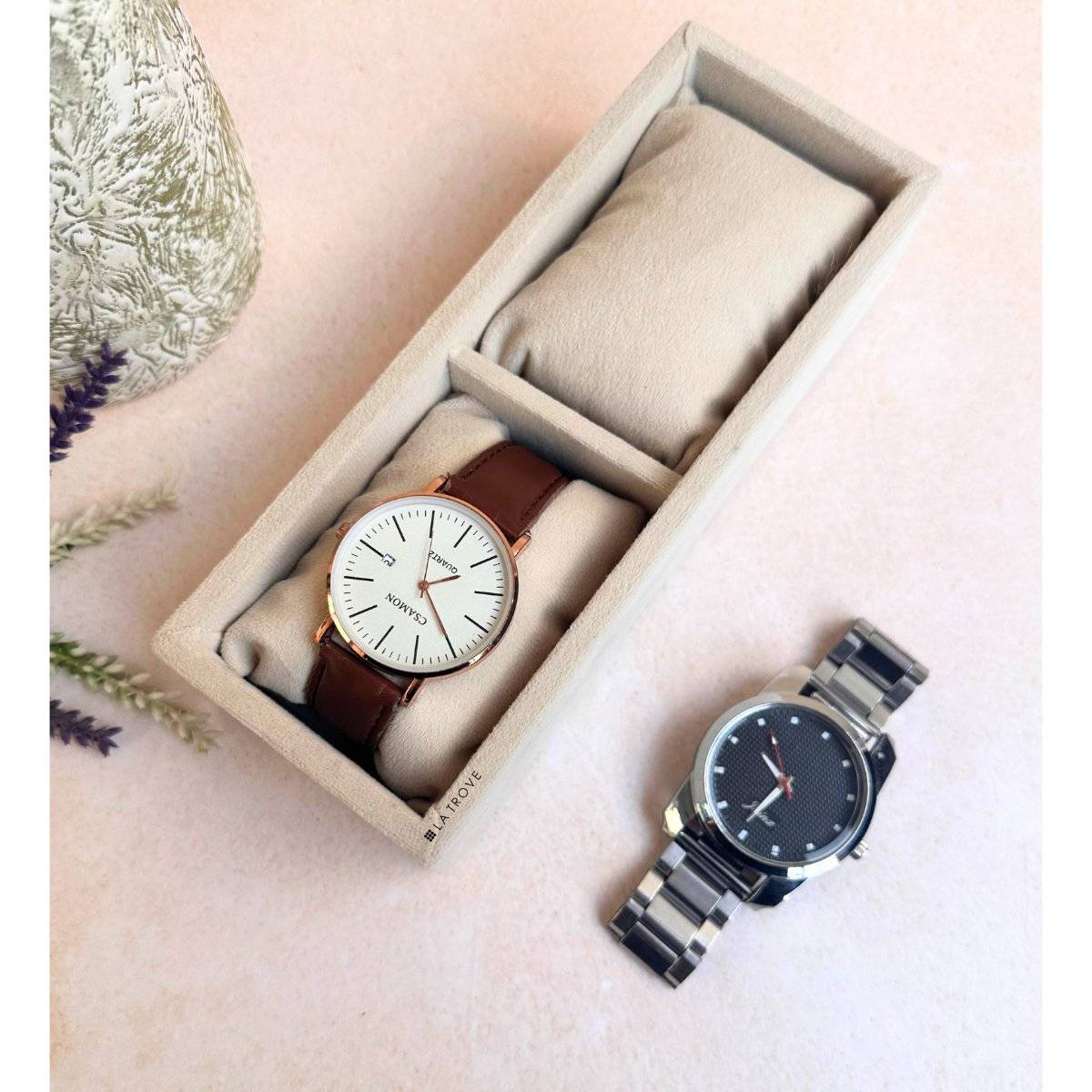 La Trove Cream Velvet 2 Slots Watch & Bracelets Storage Organizer Display Tray