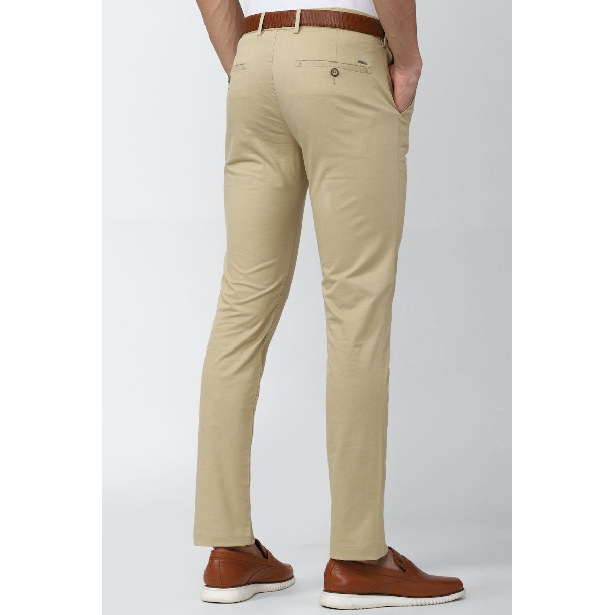 Buy Peter England Men Khaki Solid Super Slim Fit Casual Trousers online