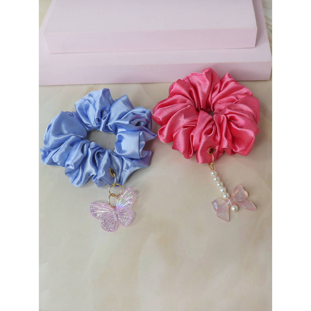 Soho Boho Studio Pink & Blue Candyfloss Charm Scrunchies (Pack of 2)