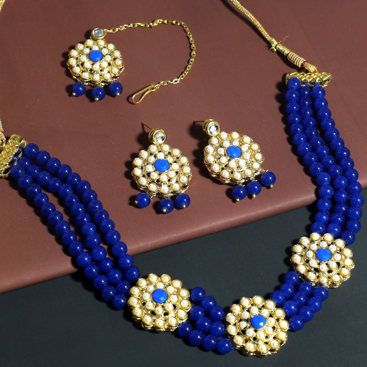 Shop Rubans Silver Plated Handcrafted Oxidised Blue Stone Necklace Set  Online at Rubans