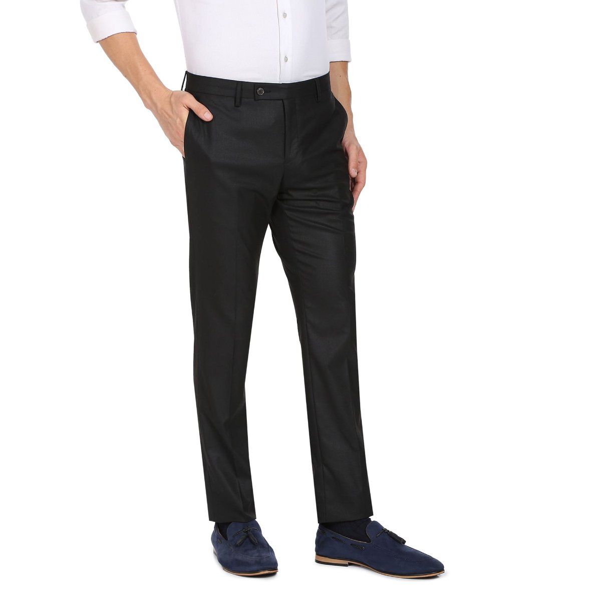 Buy Arrow Men Grey Slim Fit Patterned Check Formal Trousers online