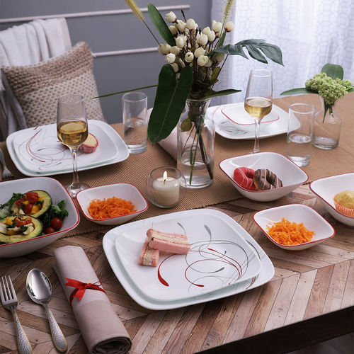 Corelle Livingware Splendor Red N Grey 21 Pcs Dinner Set