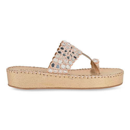 Buy ROCIA Regal Beige Women Mirror Work Comfort Sandals Online
