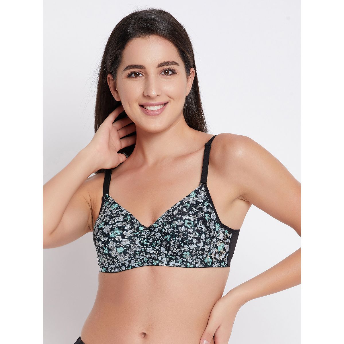 Buy Clovia Polyamide Printed Padded Full Cup Wire Free T-Shirt Bra - Black  Online