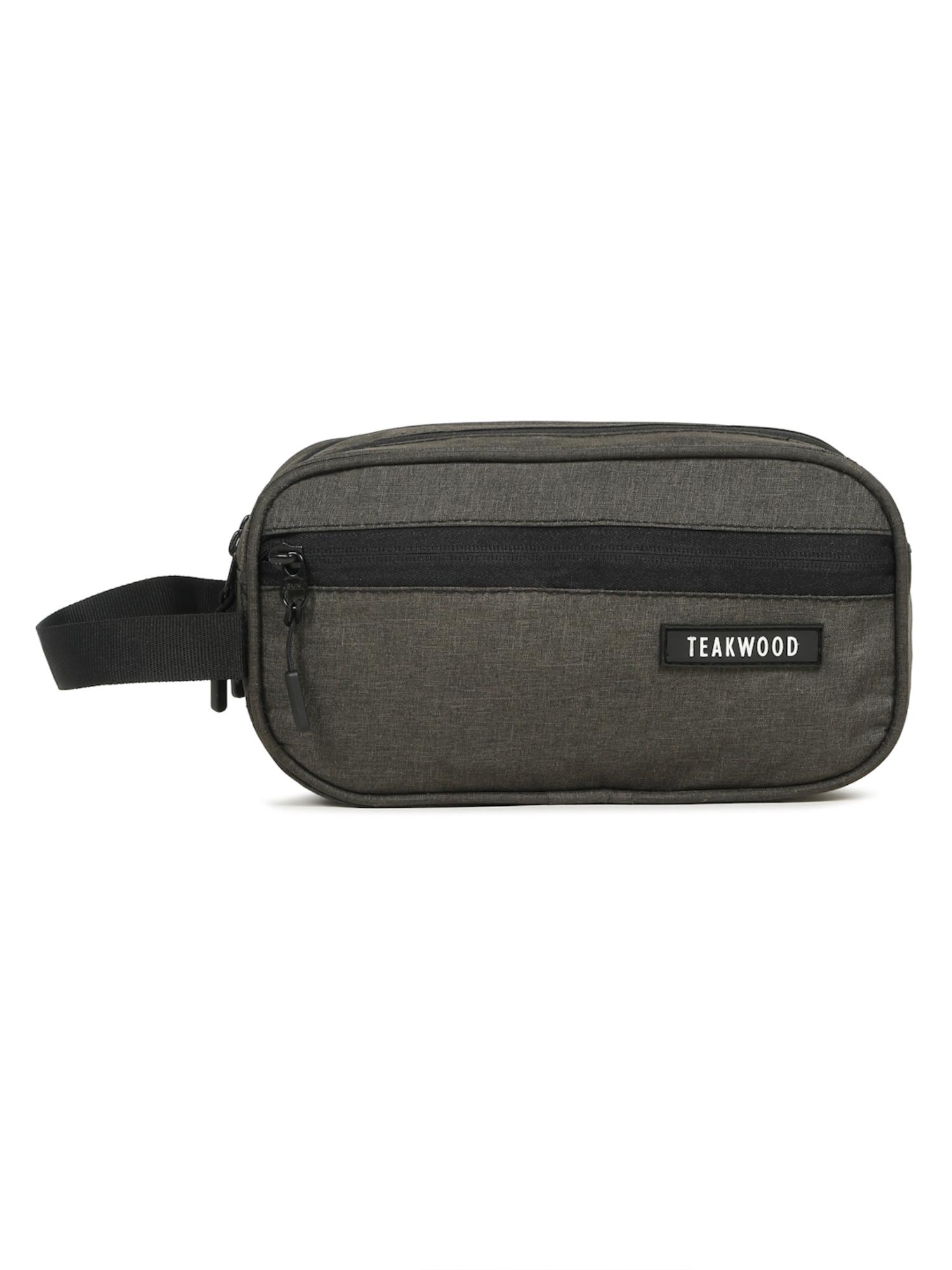 Buy Teakwood Khadi Dark Grey Compact Dual-Zip Travel Toiletry Bag