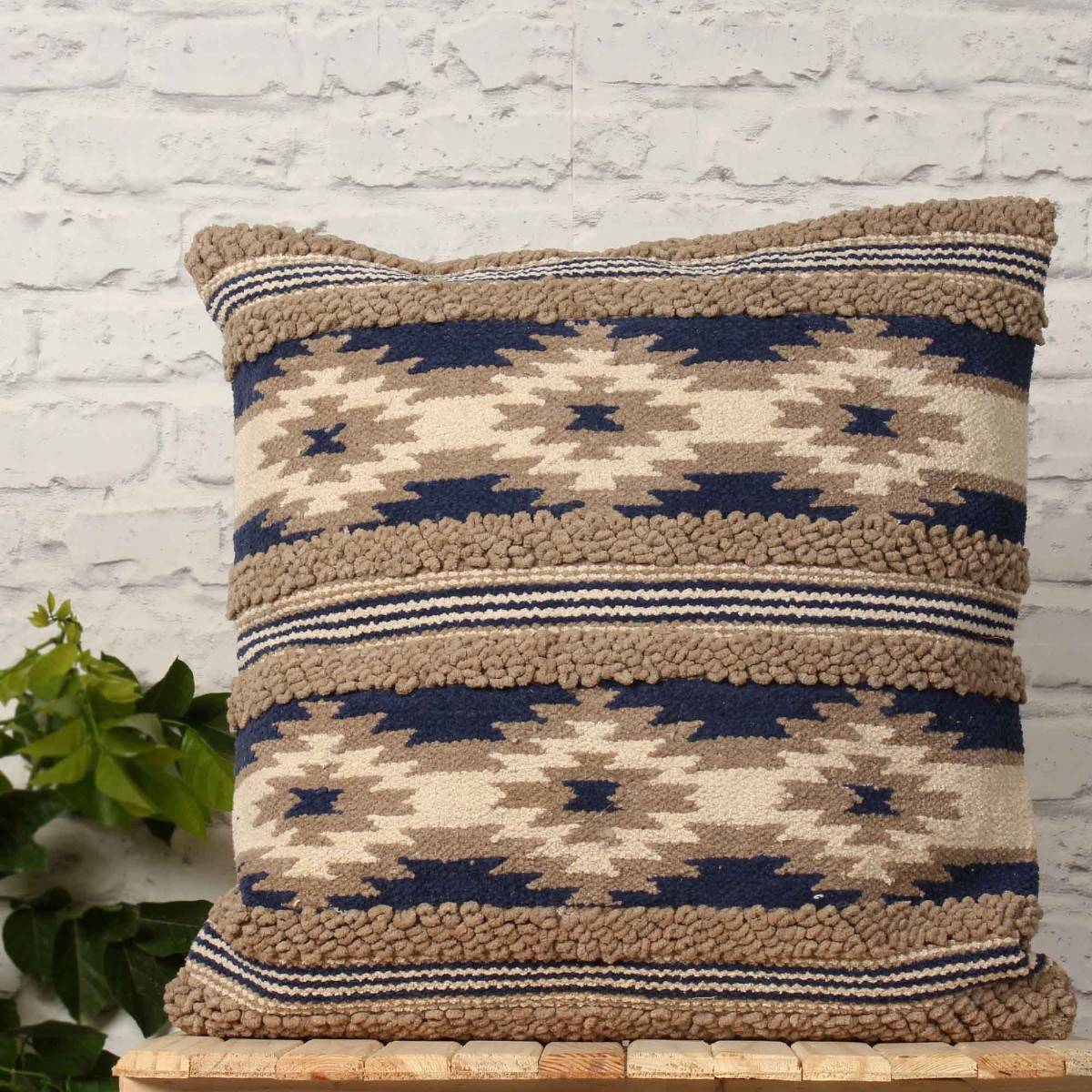 SANSKRUTIHOMES Navy Blue Geometric Cotton Cushion Cover (20x20 inches)