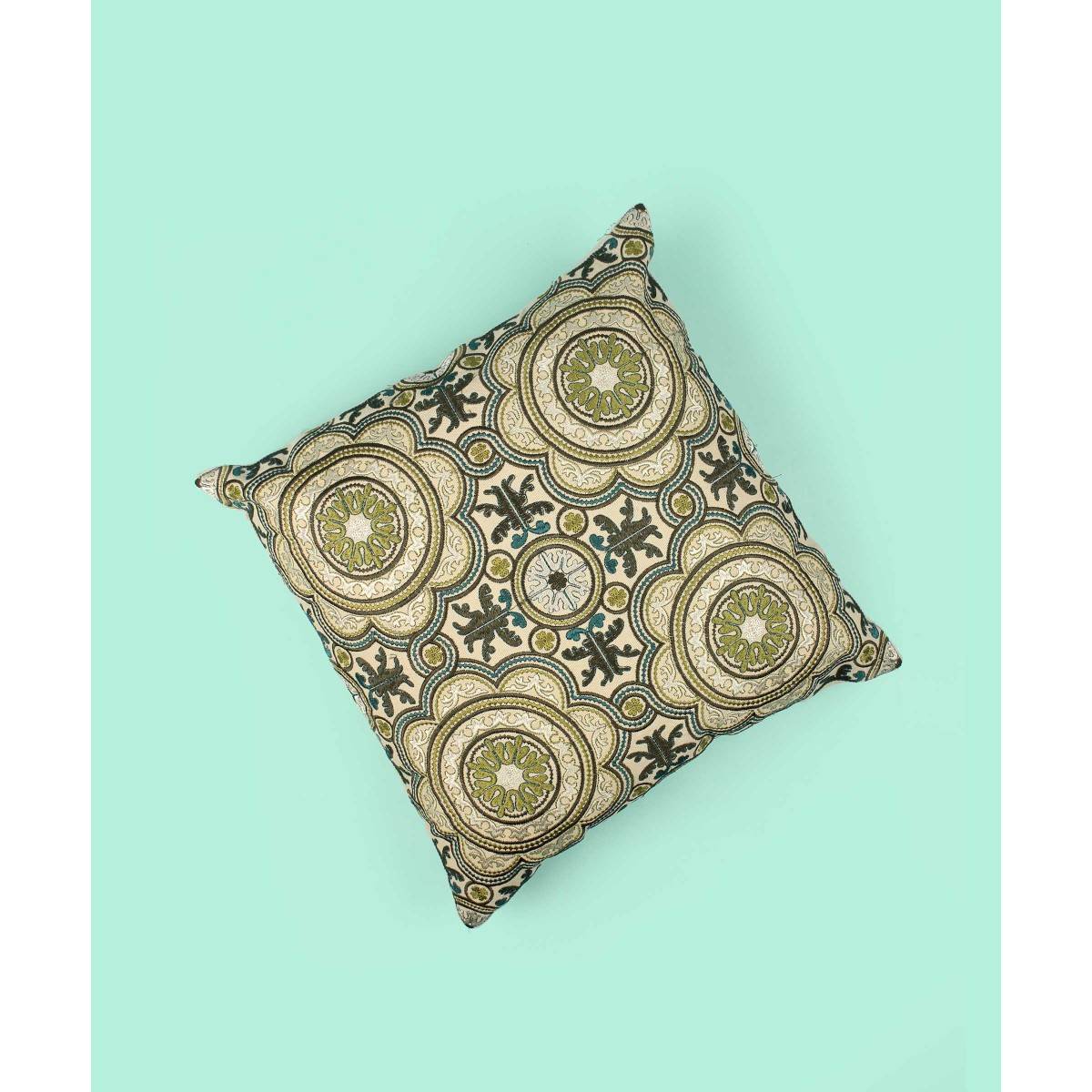 SANSKRUTIHOMES Green Ethnic Cotton Cushion Cover (18x18 inches)