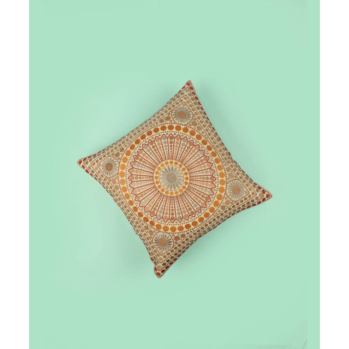 SANSKRUTIHOMES Cream Ethnic Cotton Cushion Cover (18x18 inches)