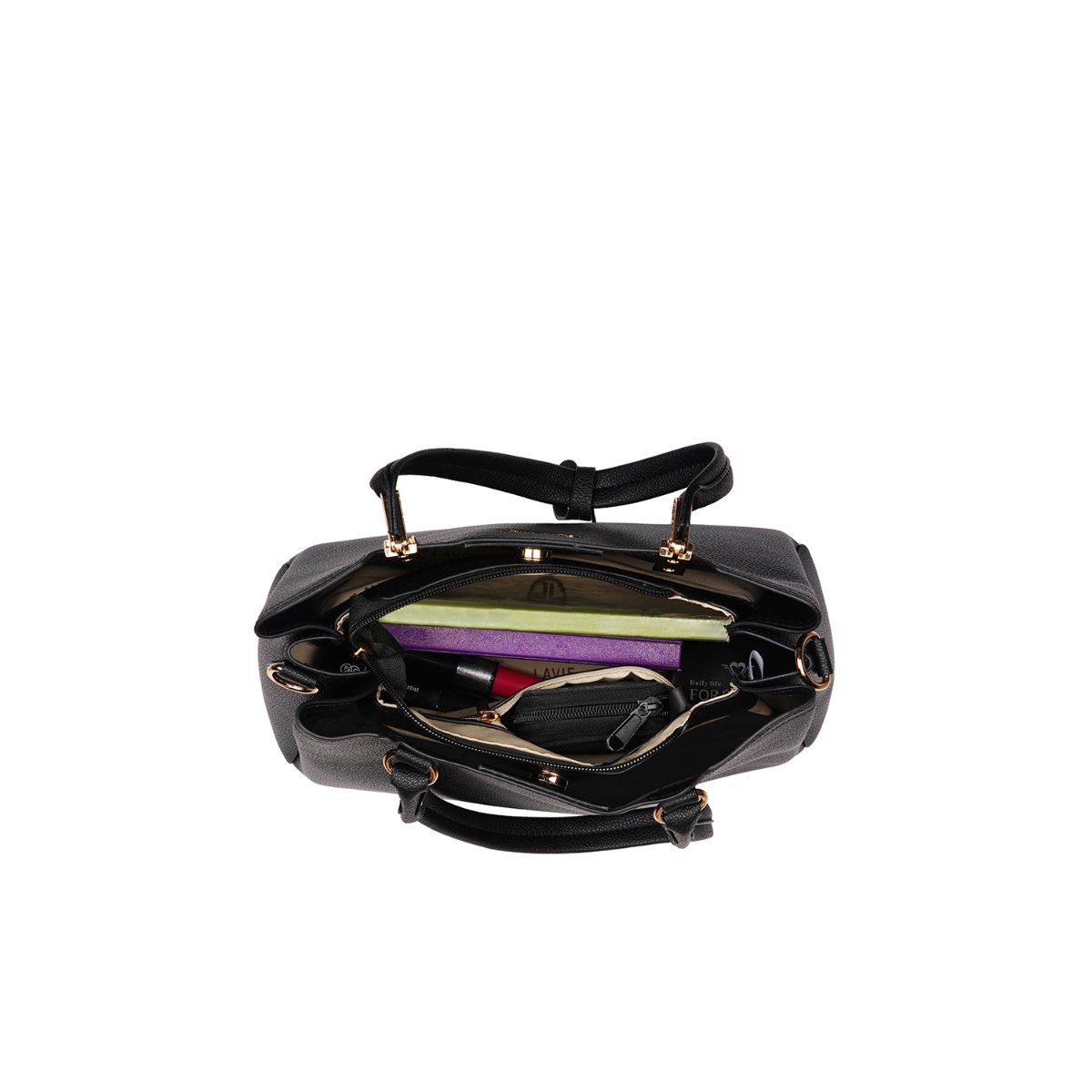 Buy Lavie Luxe Women's Azura med 3 compartment Satchel(Black) (M