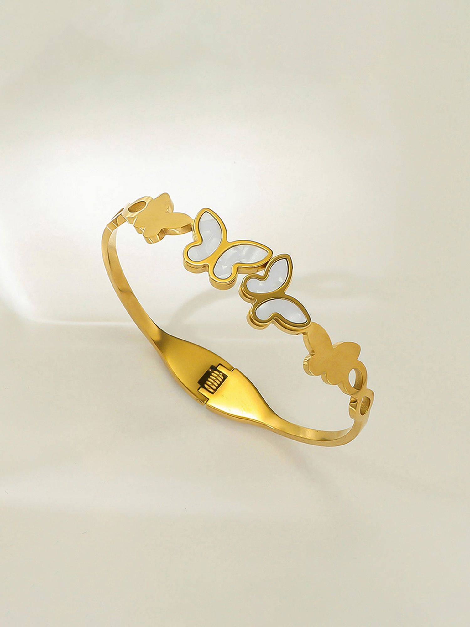 Jewels Galaxy Gold Plated Stainless Steel Butterfly Themed Anti Tarnish Bangle Style Bracelet