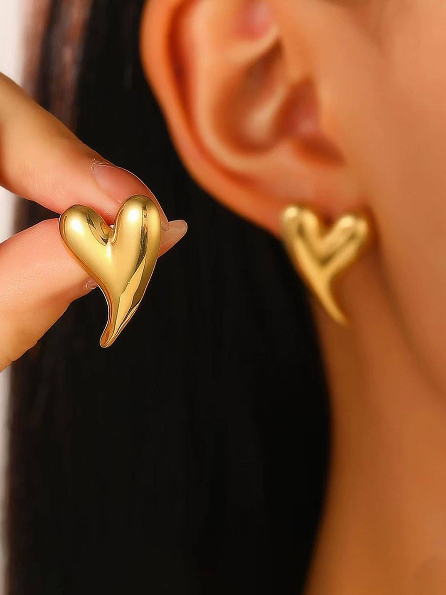Jewels Galaxy Gold Plated Stainless Steel Anti Tarnish Heart Themed Stud Earrings