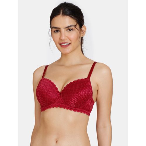 Buy Zivame New Romance Padded Wired 3-4Th Coverage Lace Bra - Beet Red  Online