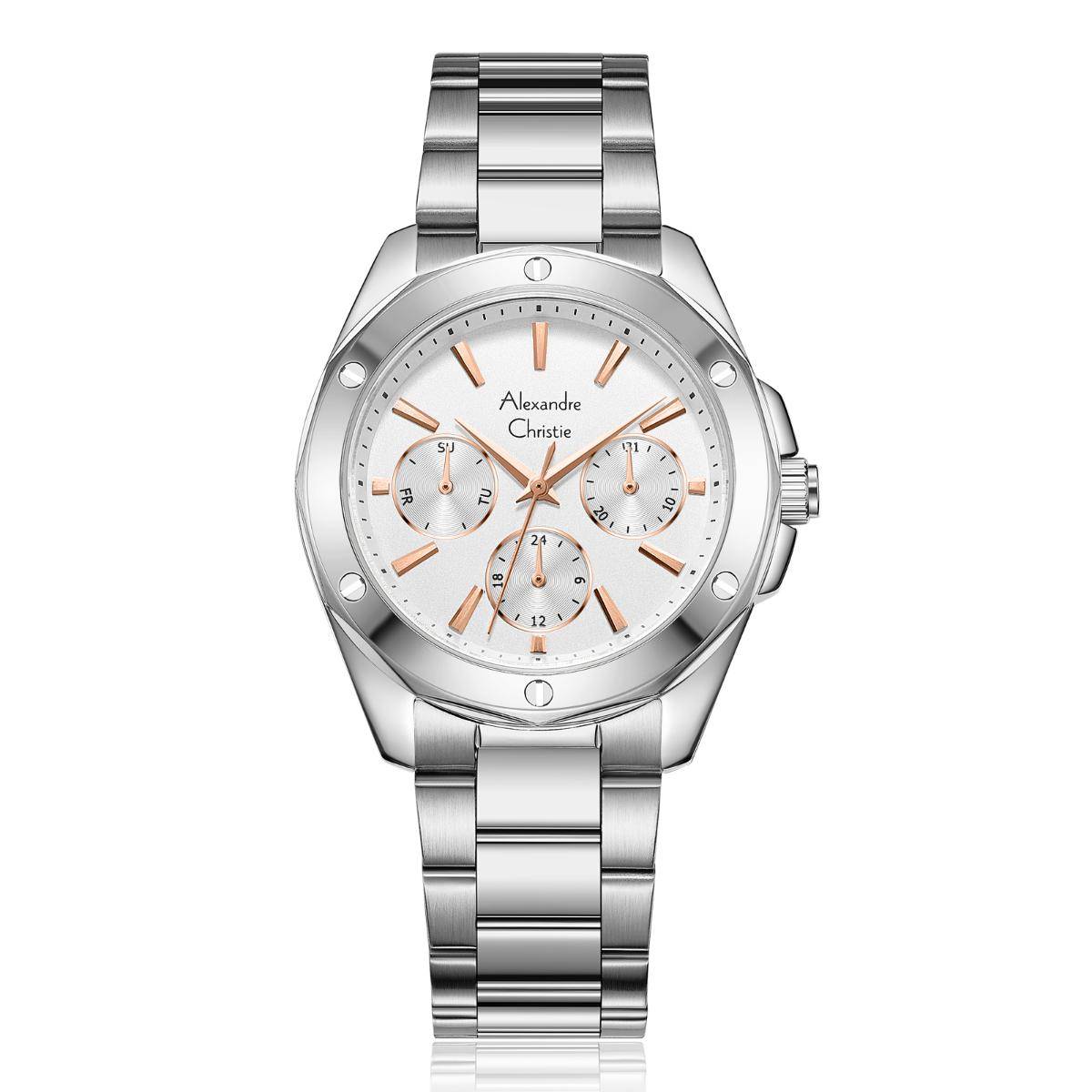 Alexandre Christie Women Collection White Dial Stainless Steel Analog Watch - 2A72BFBSSSLRG (M)