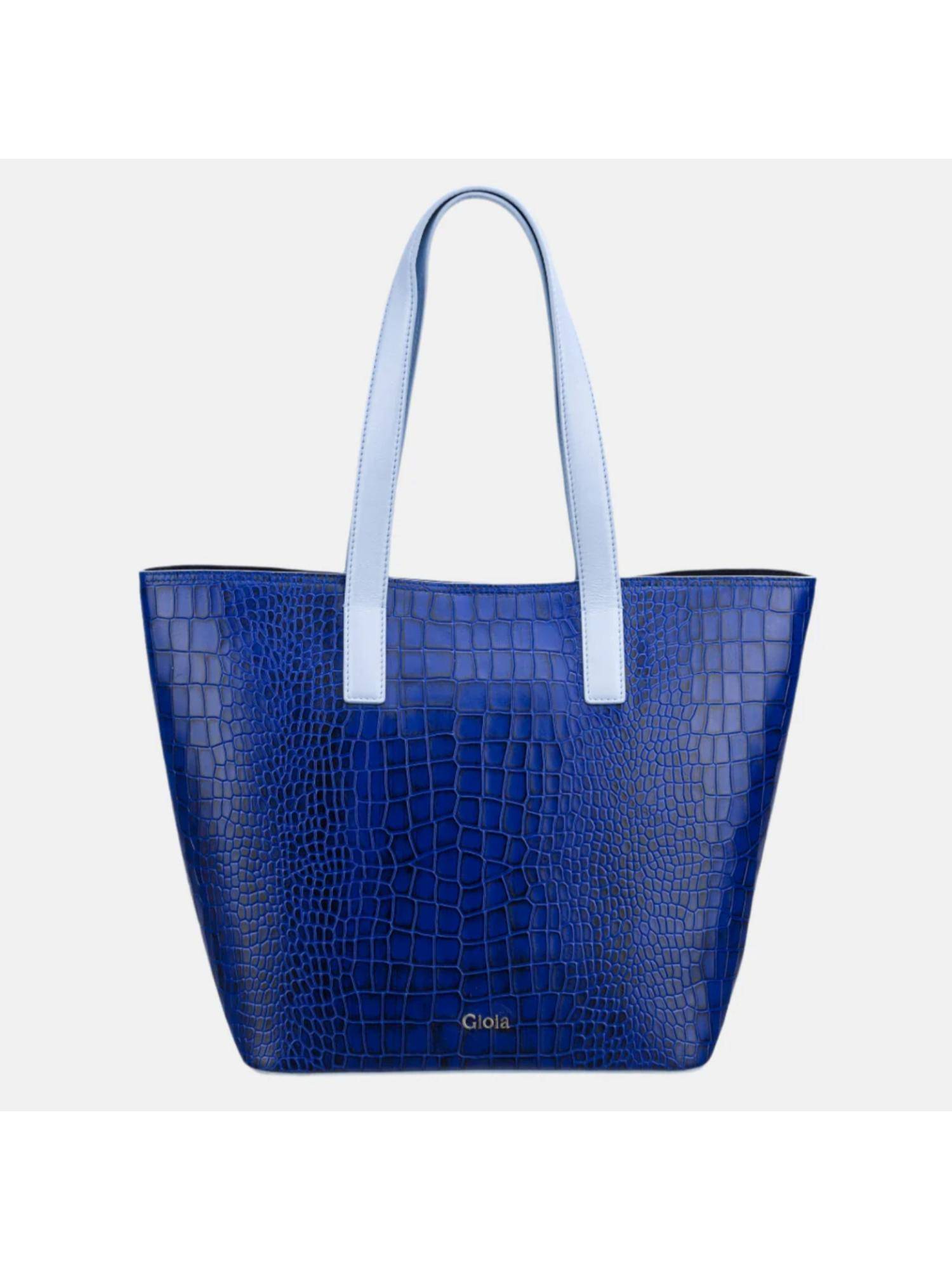 Gioia Blue Renata Large Croc Classic Leather Tote Bag
