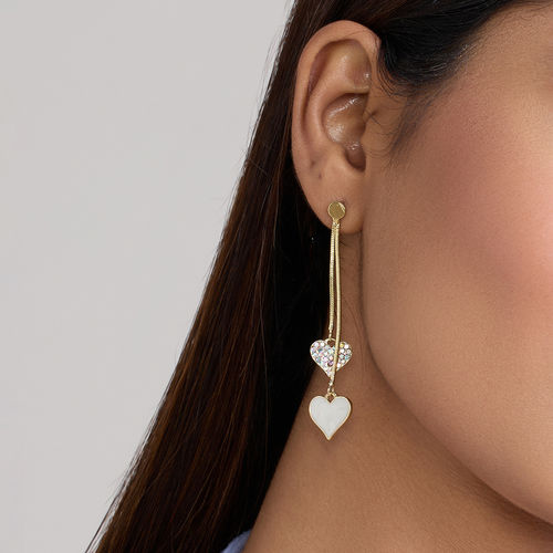 Pipa Bella by Nykaa Fashion Gold And White Enamelled Heart Shape Mismatch  Earrings