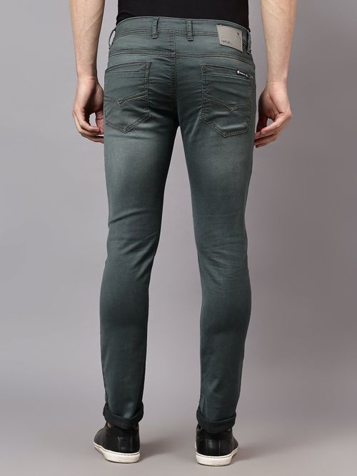 Cantabil Men Dark Green Light Fade Stretchable Jeans