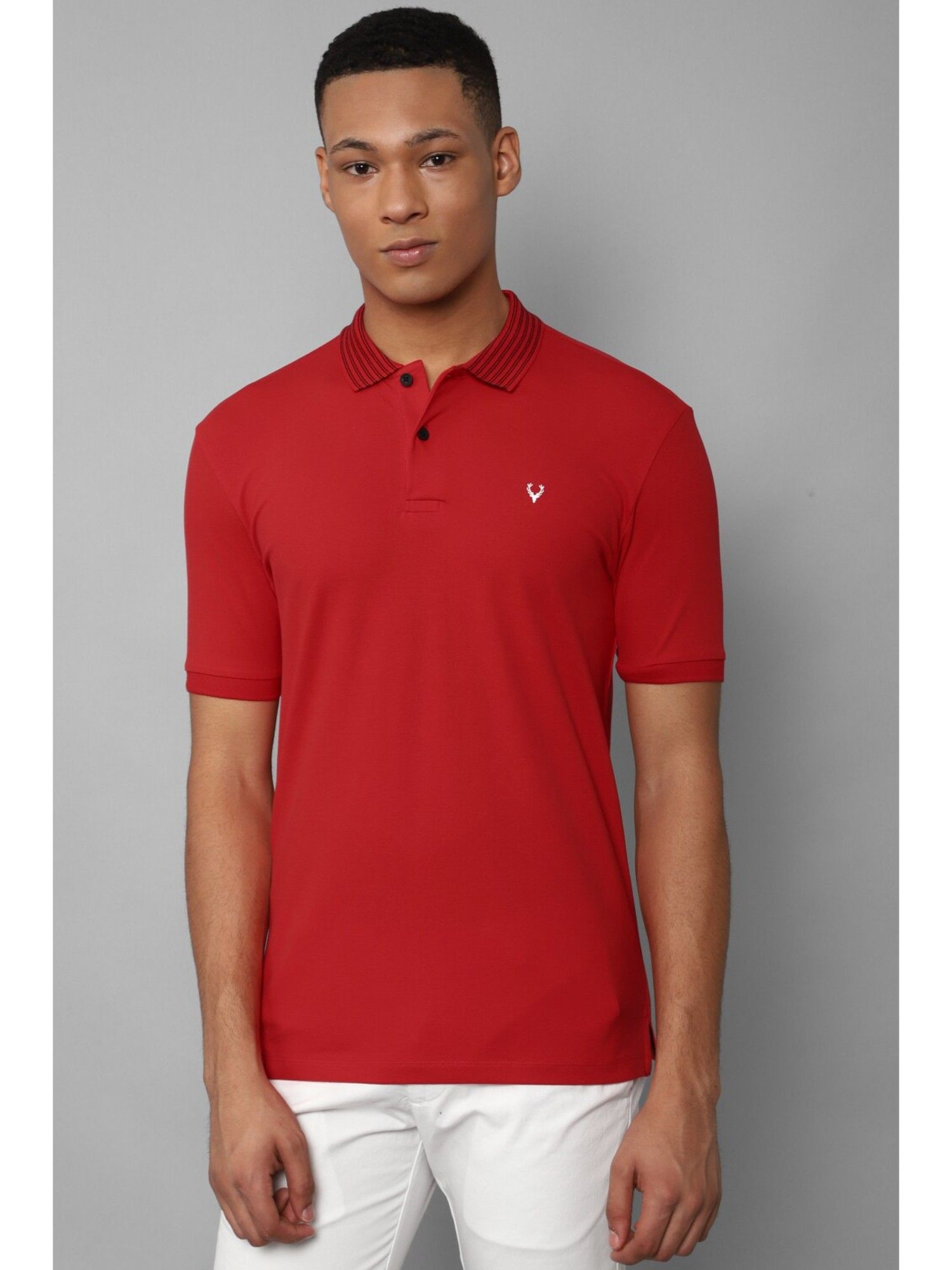 Buy Allen Solly Men Red Solid Polo Neck T Shirt Online