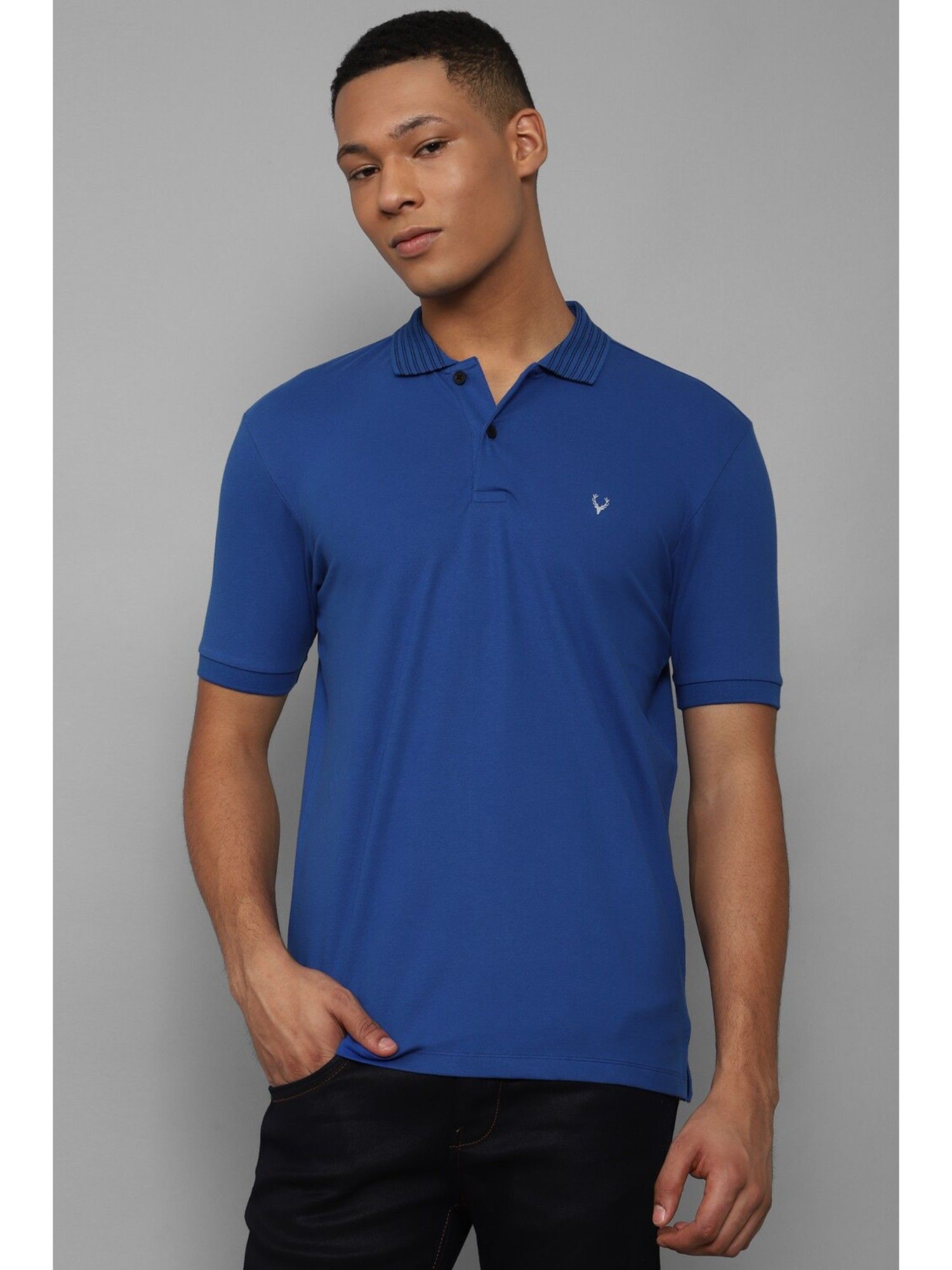 Allen Solly Men Blue Solid Polo Neck T Shirt