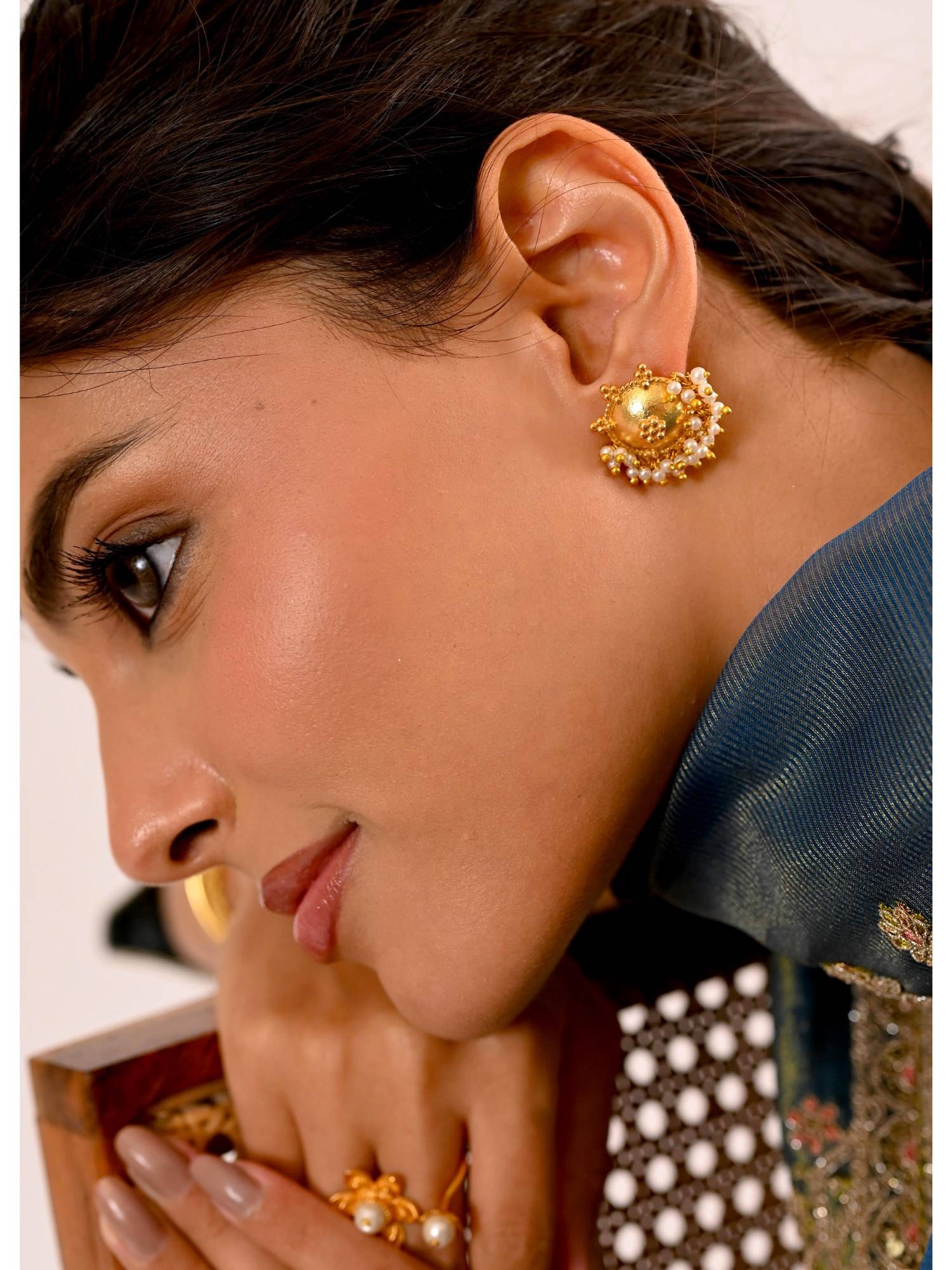 Tangerine Ghoomer White Earrings