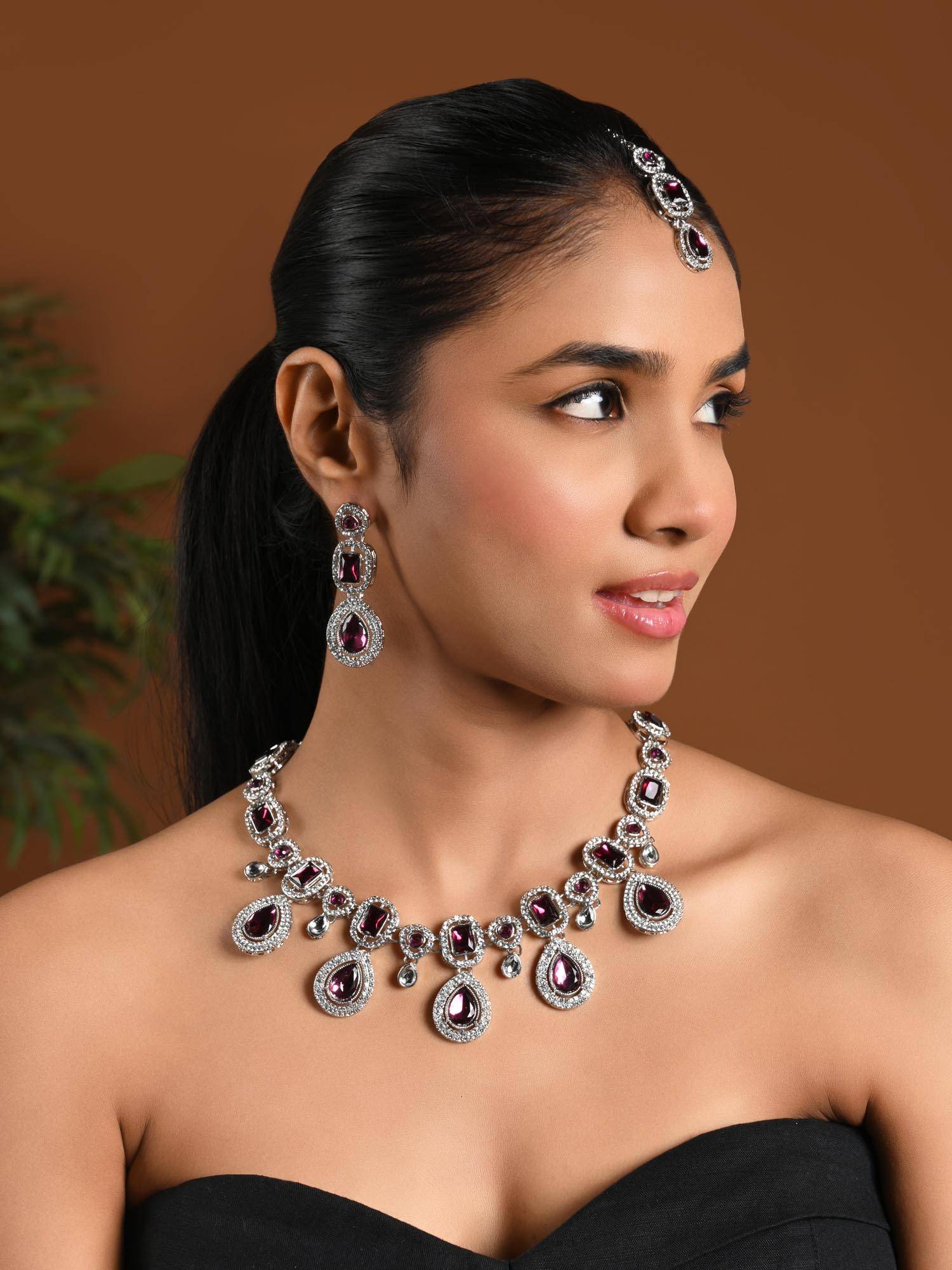 I Jewels Silver-Plated Kundan-Studded Jewellery Set
