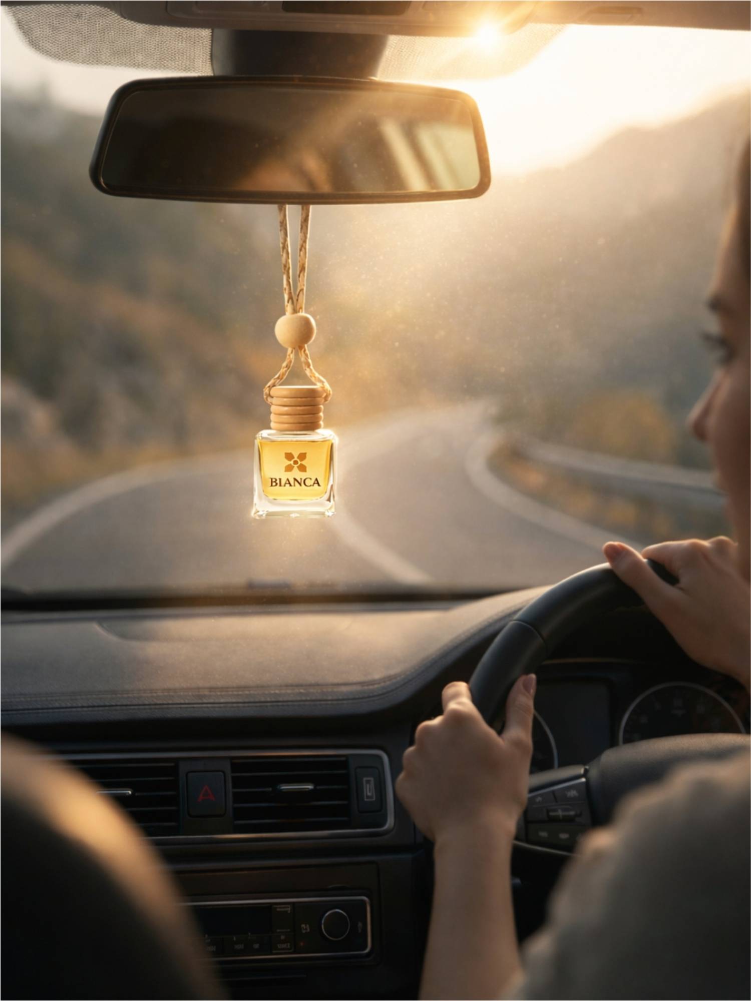 BIANCA Beige Hanging Car Fragrance with Natural Oils