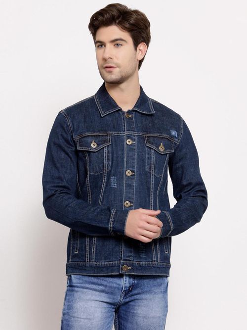 Buy Style Quotient Men Blue Washed Denim Jacket Online